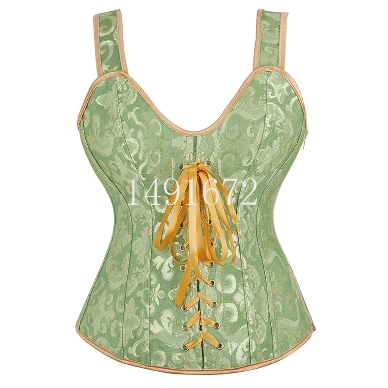 Voguable Rose Red Corset Top With Straps Sexy Bustier Zipper Brocade Vest Lingerie Plus Size Gothic For Women Outfit Burlesque Medieval voguable