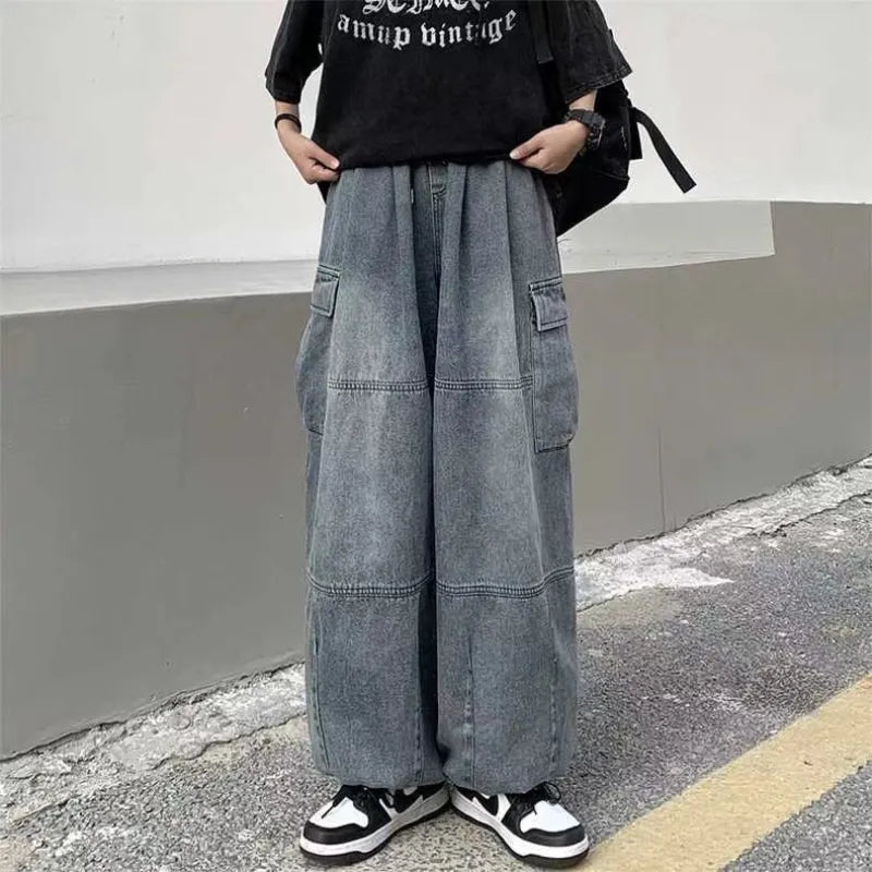Spring Autumn Trousers y2k baggy jeans for men Wide leg Pants Pockets Elastic Waist Streetwear Loose comfortable Pants voguable