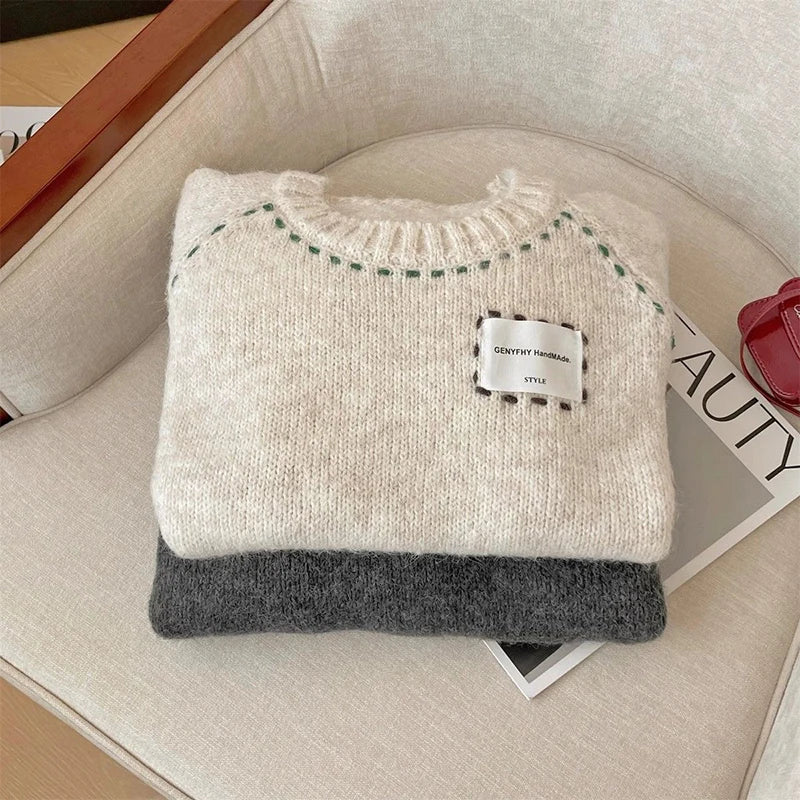 Cute 3D Cherry Sweaters Women Lazy Wind Long Sleeve Knitted Jumpers Japan Loose O Neck Female Kawaii Sweet Pullovers Tops voguable