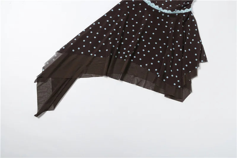 Voguable  Summer Cute Girl's Style Dress Polka Dot Printed Sleevelss Irregular Ruched Hem Slim Women Ruched Birthday Party Mini Dress voguable