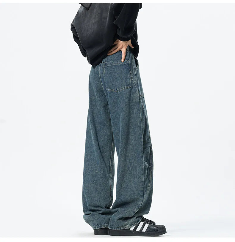 Patchwork style Men's Baggy Straight Jeans Personality unisex Fashion Korean High Street Denim Pants Streetwear Male Trousers voguable