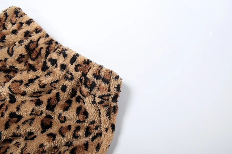 Voguable  Furry Leopard Print 2-Piece Set Women Punk Style Hottie Sleeveless Crop Vest+Wide Pants Trend Matching Street Suits voguable