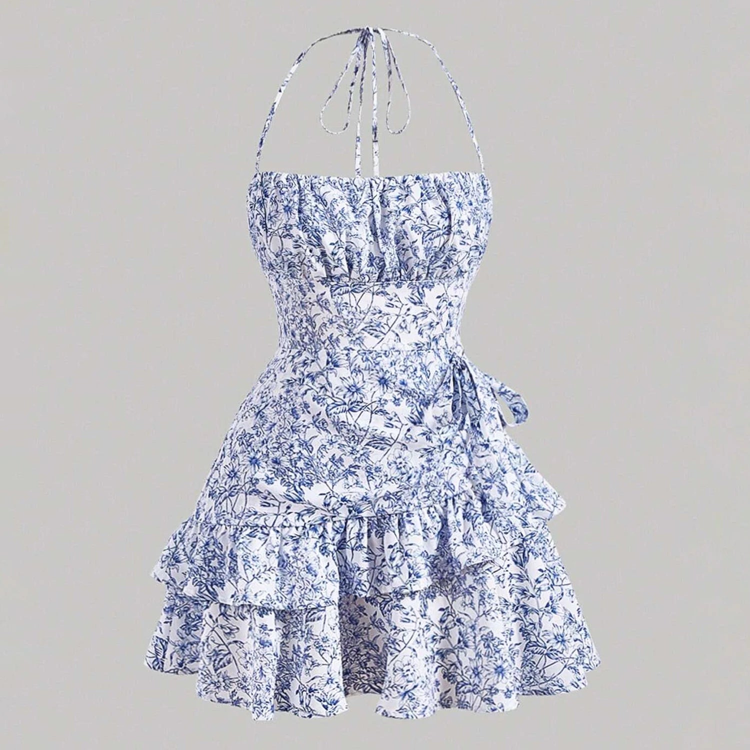 Dresses Spring Summer Fitting Slim Cute Floral Tierred Halter Neck Strapless Mini Cami Dating Dresses for Women voguable
