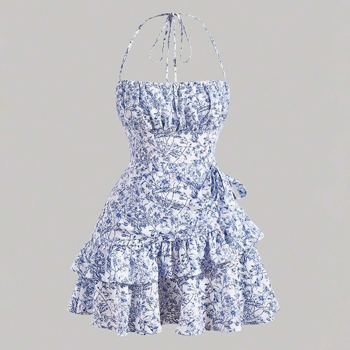 Dresses Spring Summer Fitting Slim Cute Floral Tierred Halter Neck Strapless Mini Cami Dating Dresses for Women voguable