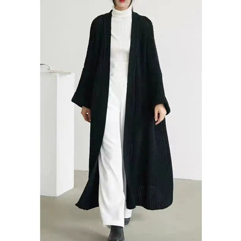 Voguable  Casual  Lazy Style Loose Solid Color Long Women Knitted Cardigan Autumn Winter Simple Elegant Versatile Sweater Coat Fashion New voguable