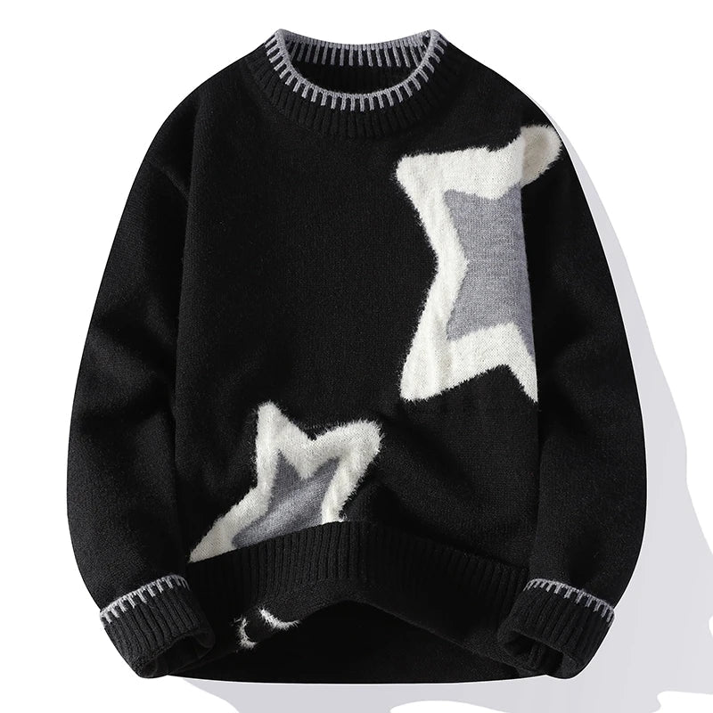 Voguable  New Men Knitted Jumpers Patchwork Sweater O Neck Pullovers Spliced Long Sleeve Jumper Slight Strech Standard Wool Casual top voguable