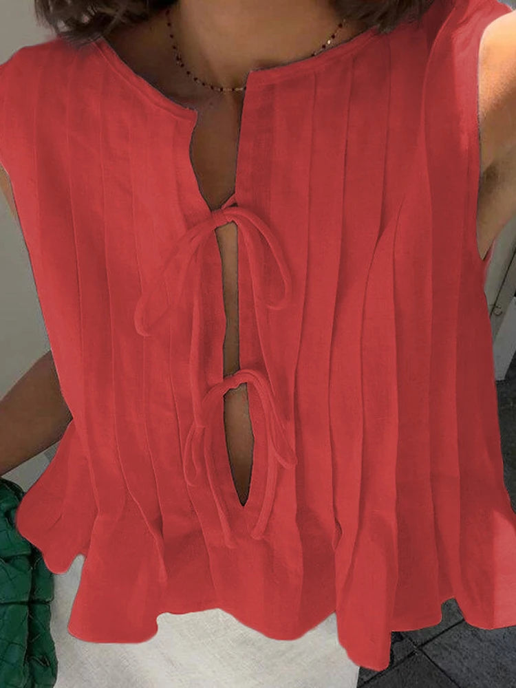 White Bandage Ribbed Tank Top Shirts For Women Hollow Out Sleeveless Slim Summer Fashion Vest Women's Lace-Up Vest Y2k Top voguable