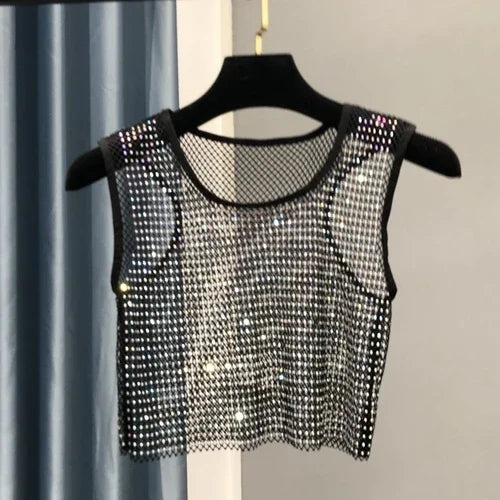 Voguable  Hot Girl Y2k Small Vest Summer New H Vest with Short Vest and Shiny Women's Round Neck Top voguable