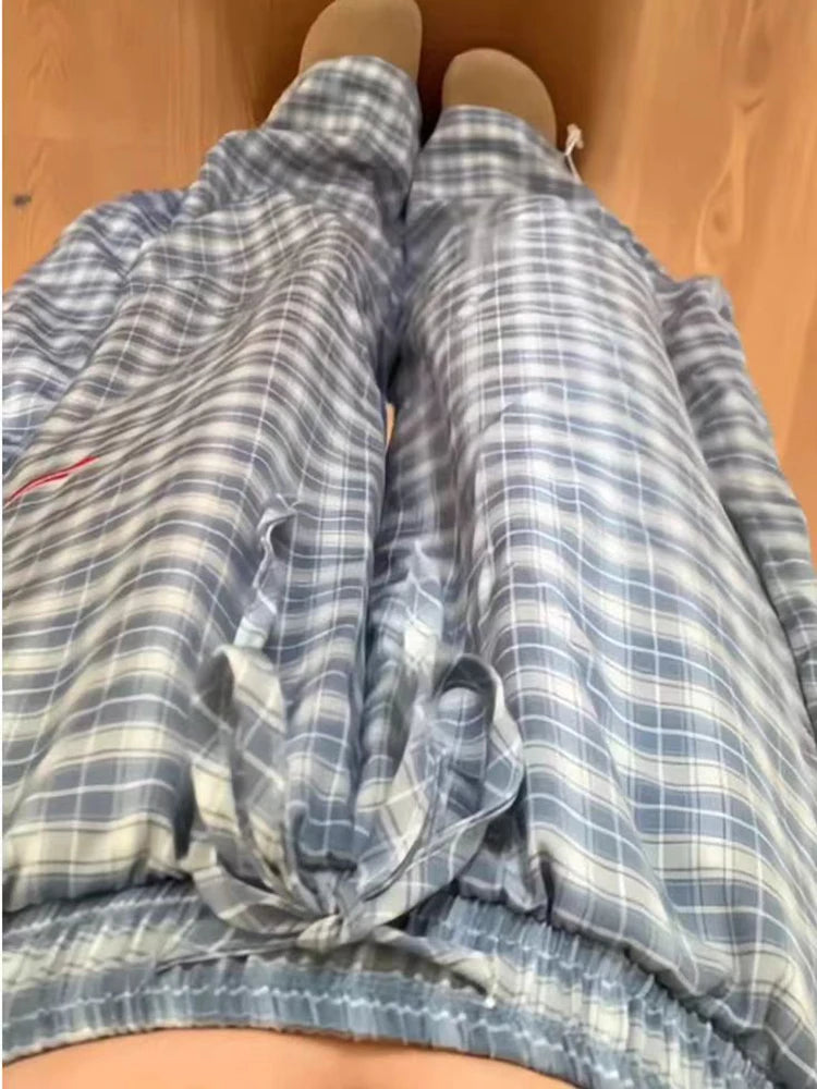 Streetwear Y2K Plaid Pants Women Vintage American High Waist Scimitar Pants Harajuku Oversize Loose Bf Casual Trousers New voguable