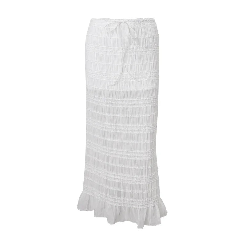 White Sexy Skirt 2 Piece Set Women Elegant Fashion Halter Crop Top And Maxi Skirt Female Beach Party Two Piece Set voguable