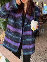 Loose Purple Plaid Casual Big Size Woolen Coat Parkas New Lapel Long Sleeve Women Fashion Tide Autumn Winter voguable