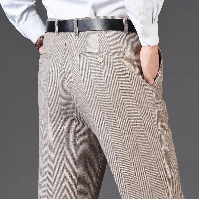 Flat Cashmere Suit Trouser For Male Loose Plaid Hight Waist Classic Straight Formal Mens Dress Pants Business Size 42 44 voguable