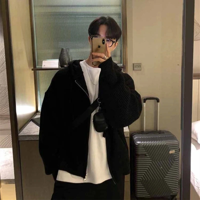 Voguable  Winter Sweater Cardigan Men Warm Oversized Knitted Hooded Sweater Coat Men Korean Loose Cardigan Sweater Mens Jumper Clothes voguable