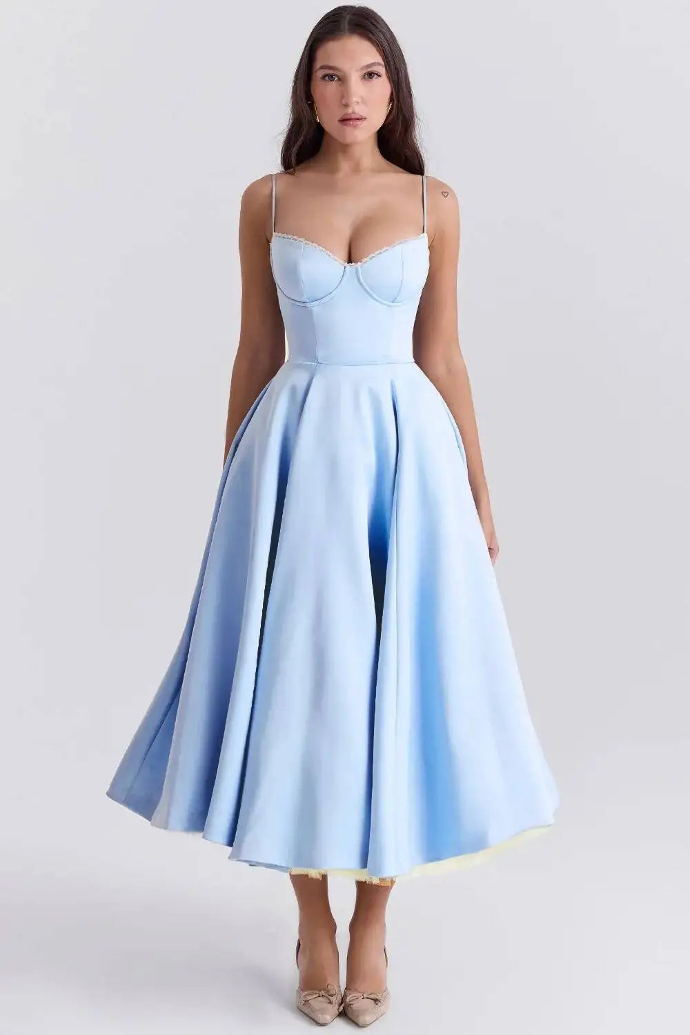 Summer Flare Midi Dress Elegant 2025 New Arrivals Spaghetti Strap Bustier Dress Women Dresses Sweet Pink Women Tops CHP1 voguable