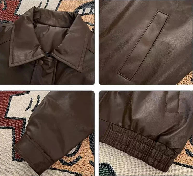 American Pu Leather Jackets Women Y2K Fashion Streetwear Zipper Moto Coats Bf Loose Lapel All-Match Punk Bomber Outerwear New voguable