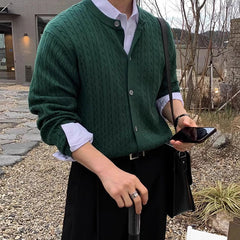 New Korean Fashion Men Cardigan Light Luxury Knitted O Neck Long Sleeve Sweater Coats  Autumn Leisure Premium Jacquard Knitwear voguable