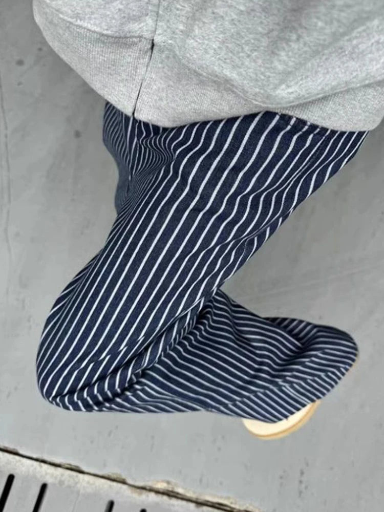 Vintage Blue Striped Jeans Women Casual High Waist Loose American Denim Pants Harajuku Streetwear Bf Hip Hop Wide Leg Pants voguable