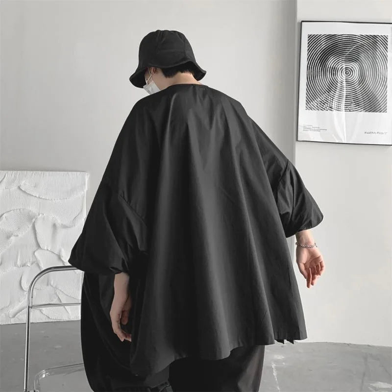 Voguable  Loose Men's Oversize Shirt Asymmetric Silhouette Seven-Quarter Sleeve Dark Style Casual Summer Top Male Fashion Clothing voguable