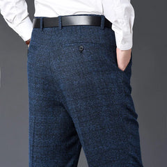 Flat Cashmere Suit Trouser For Male Loose Plaid Hight Waist Classic Straight Formal Mens Dress Pants Business Size 42 44 voguable