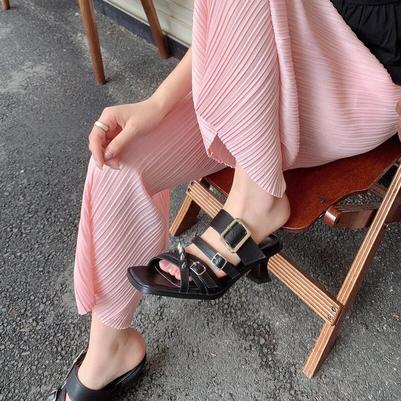 New Thin High Heels Women Slippers Elegant Concise Narrow Band Office Ladies Party Prom Split Leather Sandals Shoes Woman voguable