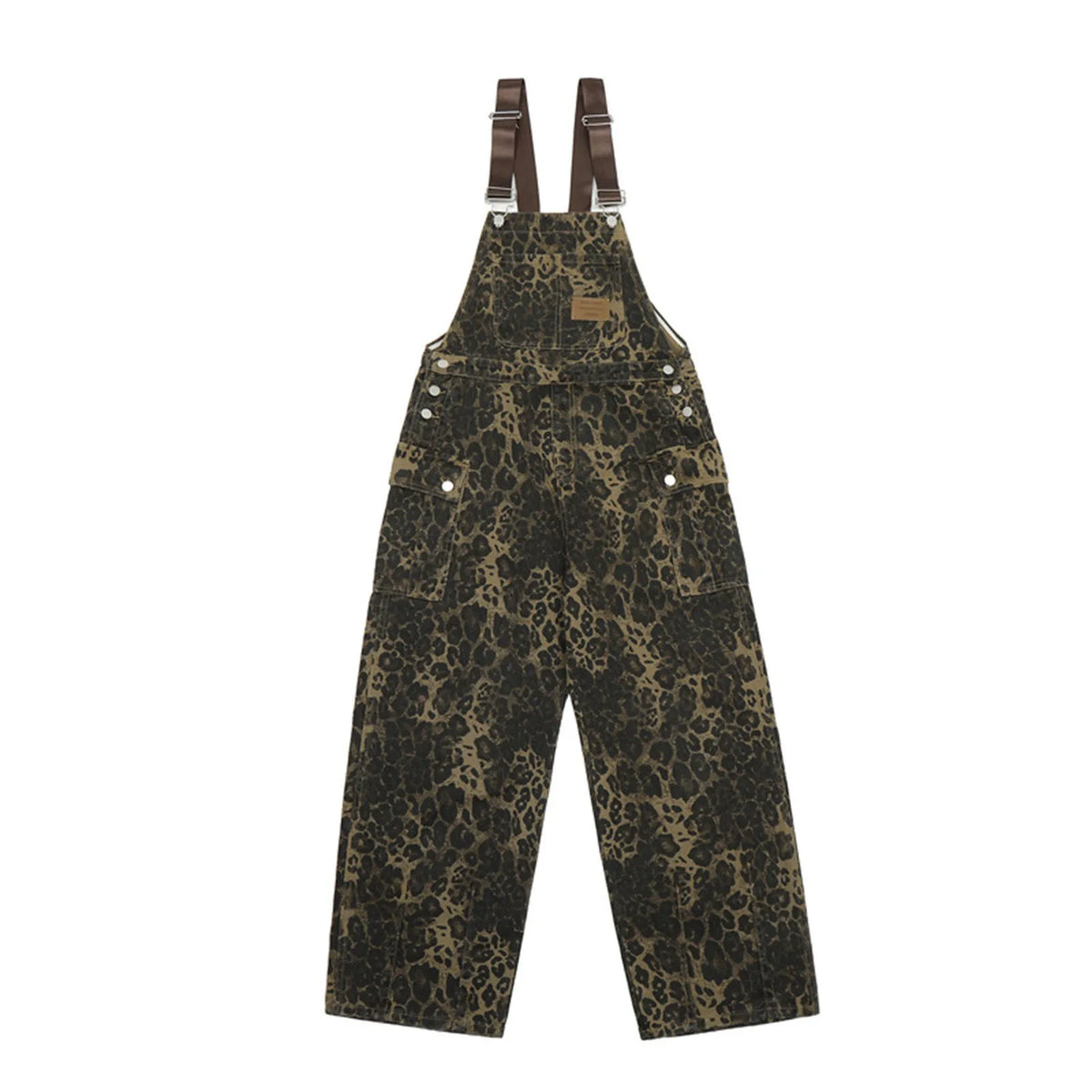 Women Leopard Jumpsuits Y2k Clothes Streetwear Wide Leg Baggy Jumpsuits Multi-Pocket Loose Cargo Overalls Rompers voguable