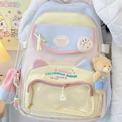 Fashion Transparent Sweet Kawaii Backpack High-capacity Y2k Aesthetic Schoolbag Women Students Contrast Color Patchwork Ita Bags voguable