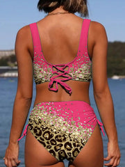 Voguable  Drawstring V Neck High Waist Bikini Women Printed Swimwear Female Swimsuit Bathers Bathing Swimming Suit Beachwear Summer voguable