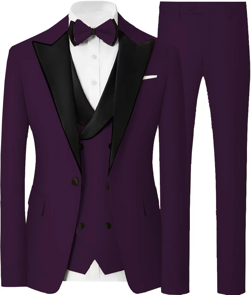 Voguable  Customized Formal Suits for Men, 3 Pieces Blazer Vest and Pants Set, One Button Wedding Dresses, Business Tuxedo Suits voguable