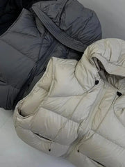 Vintage Y2K Puffy Vest Women Loose Sleeveless Warm Winter Cotton Vest Streetwear Casual Retro American Solid Hooded Vest voguable