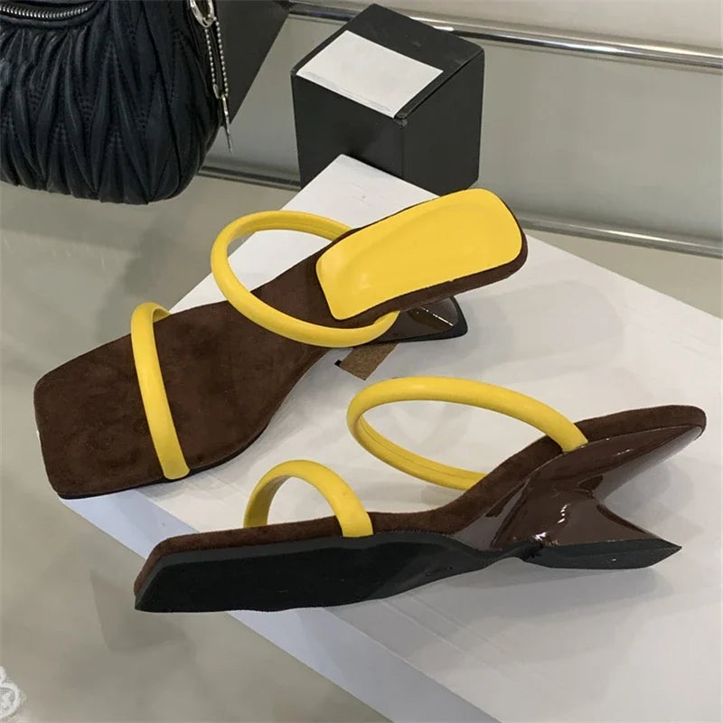 Voguable  Summer Fashion Square Toe Woman Slippers Pumps Design Narrow Band Strange Low Heels Female Shoes voguable