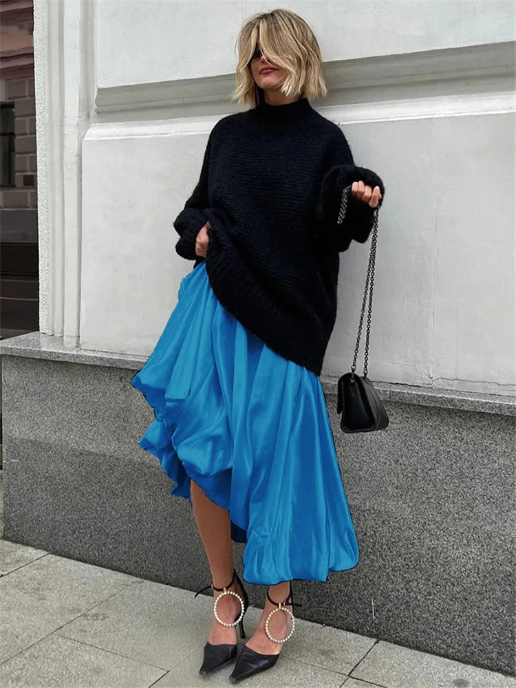 TARUXY Silk Satin White Maxi Skirt Long Ruffled Pleated Skirts Elegant Lantern Pants A-Line Silk Long Skirts For Women 2023 New voguable