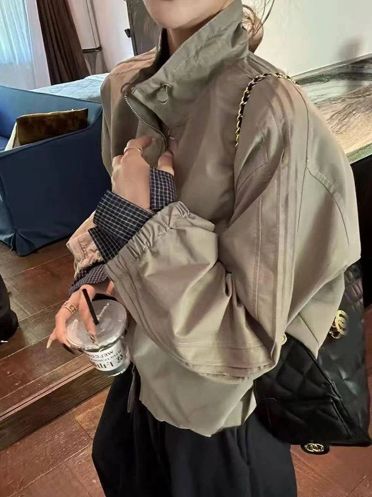 Harajuku Y2K Baseball Jacket Women Loose Vintage Plaid Patchwork Short Coat Streetwear Long Sleeve Vintage American Bf Tops voguable