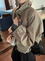 Harajuku Y2K Baseball Jacket Women Loose Vintage Plaid Patchwork Short Coat Streetwear Long Sleeve Vintage American Bf Tops voguable