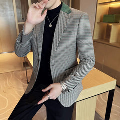 Voguable  Luxury and Fashionable Men's Suit Jacket Blazer Business Slim Fit Lapel Plaid Dress Suit Wedding Groom Tailcoat Suit Jacket4XL-M voguable