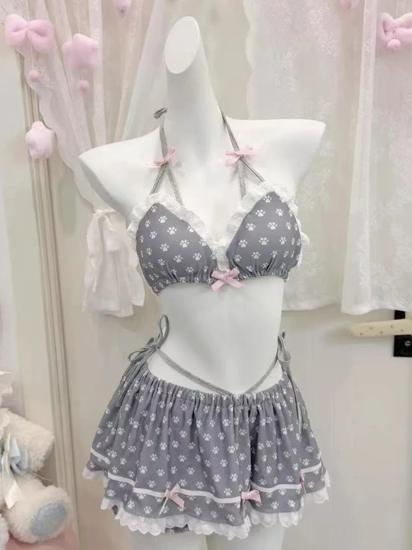 Voguable  Fairy Sweet High Waist 4-Piece Split Bikini Set For Women Print Trendy Swimwear Chic Beach Vacation Summer Party Fashion voguable