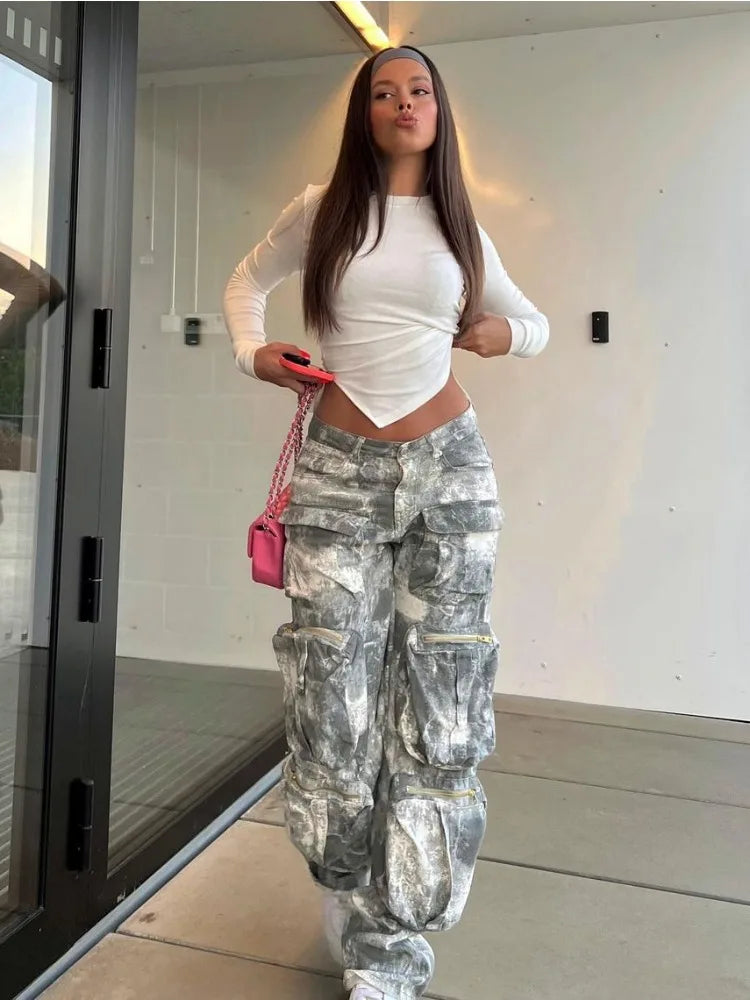 Camouflage Cargo Pants Women Fashion Multiple Pockets Loose Long Pant Femme Street High Waist Jeans Woman Trousers Autumn voguable