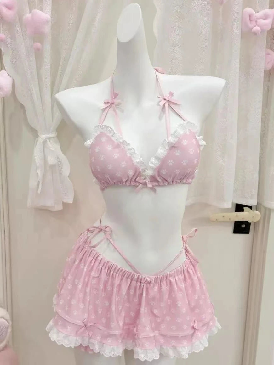 Voguable  Fairy Sweet High Waist 4-Piece Split Bikini Set For Women Print Trendy Swimwear Chic Beach Vacation Summer Party Fashion voguable