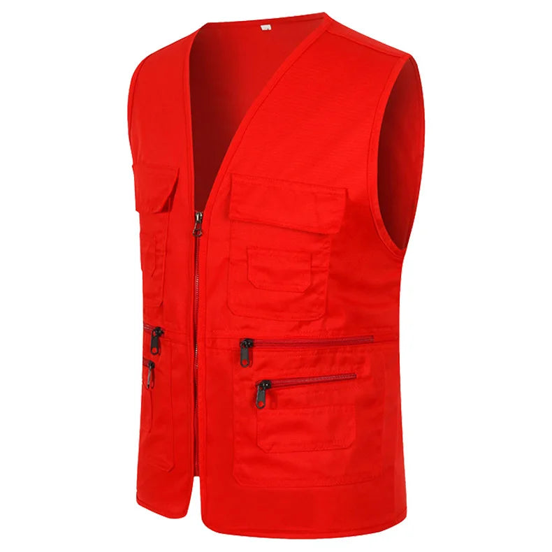 Multi Pocket Vest Jacket Men's Casual Plus Size Slim Fit Outerwear Sleeveless Zipper Jacket Male Clothes Cotton Waistcoat voguable