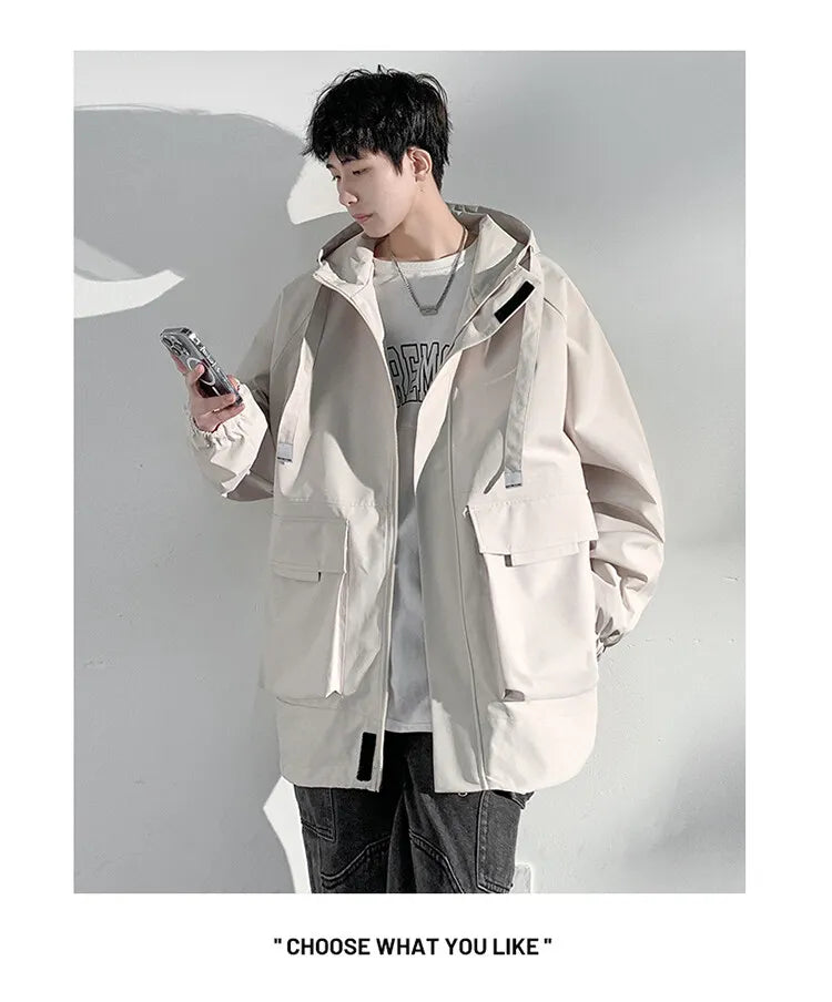 Outdoor jacket Streetwear Coffee Cargo Jacket Men Women 2025 Spring Harajuku Coat Korean Fashion Big Pocket Loose Casual 4Colors voguable