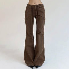 Voguable  Casual Basics Flare Jeans Brown Black All-match Street Style Boot Cut Denim Pants High Waist Vintage Trousers Women Y2K voguable