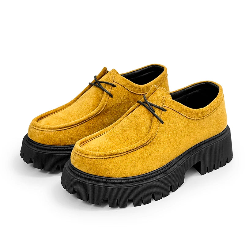 Voguable  Women Retro Platform Loafers Soft Suede Lace-up Round Toe Thick Sole Anti-slip British Style Comfort Commute Walking Shoes voguable