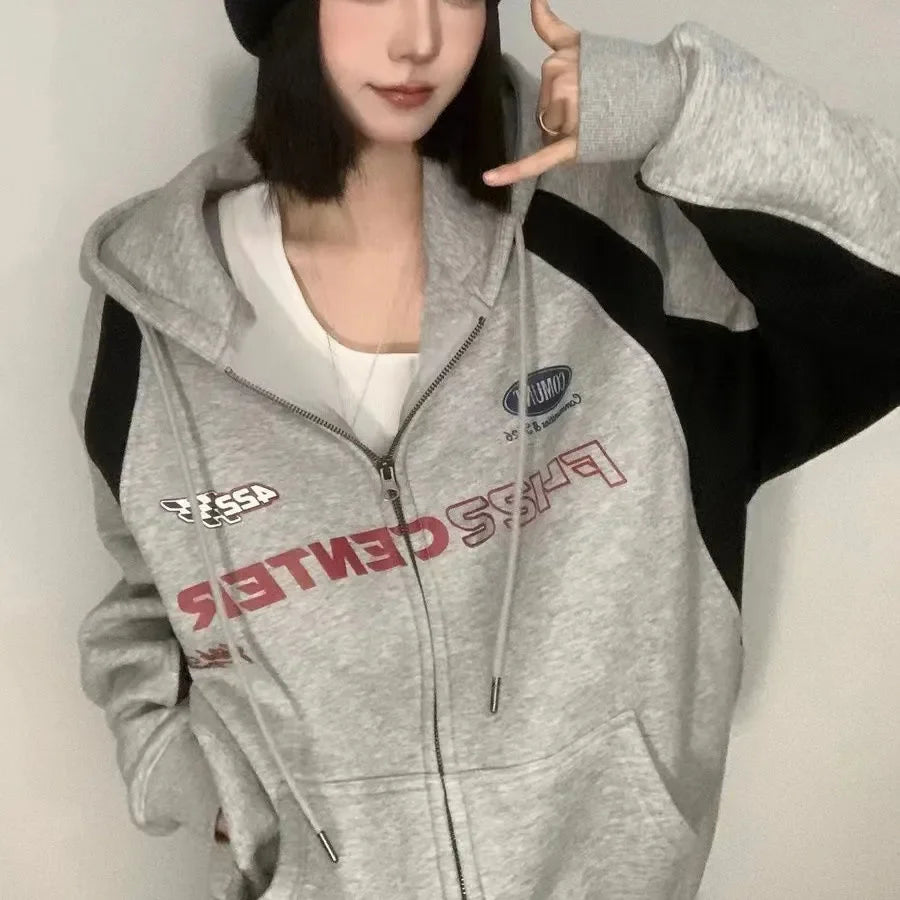 Vintage Oversize Zip Up Hoodies Women Streetwear Korean Fashion Harajuku Sweatshirt Hooded Baddie Clothes Graphic Hoodie voguable