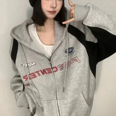 Vintage Oversize Zip Up Hoodies Women Streetwear Korean Fashion Harajuku Sweatshirt Hooded Baddie Clothes Graphic Hoodie voguable