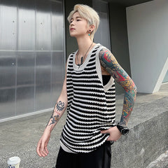 Voguable Summer New Stripe Pattern Design Original Trendy Sleeveless Vests Men Street Tank Tops Korean Reviews Many Clothes voguable
