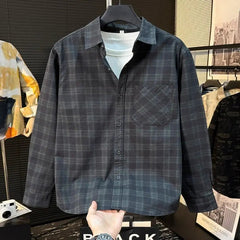 Voguable  Long-sleeved Shirt Fashionable Plaid High-end Brand Loose Casual and Versatile Temperament Men's Clothing voguable