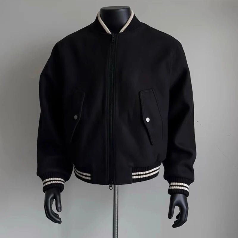 New American Vibe Fleeced Men Crop Jackets Luxury Harajuku Zip-up Long Sleeve Streetwear Trendy Chic Pocket Baseball Coats M-2XL voguable