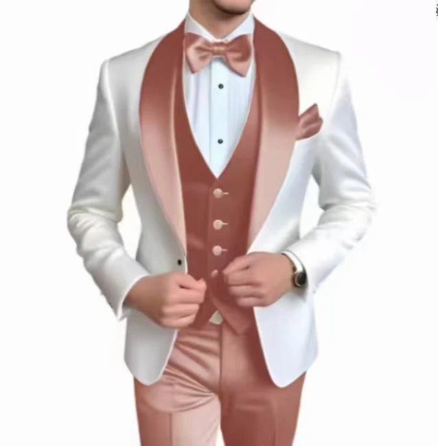 Voguable  Elegant Classic High-Quality Men Suit 3pcs Set with Satin Collar Jacket Vest And Trousers Business Wedding Banquet Customizable voguable
