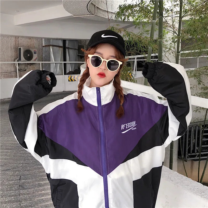 Voguable  College Varsity Jacket Women Men Spring Letter Embroidery Bomber Windbreaker Casual Street Loose Patchwork Zipper Coat Couple voguable