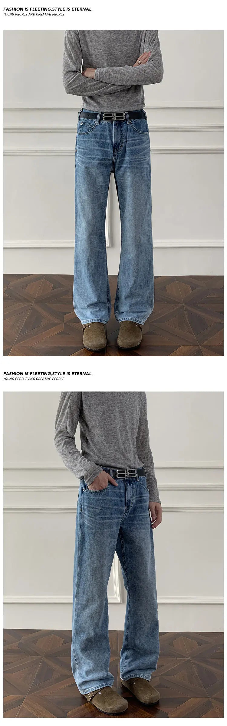 Autumn jeans Mens Classic Straight Leg Jeans Blue Washed Denim Trousers Wholesale Fall Fashion Casual Pants voguable