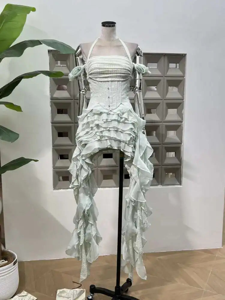 Fashion Women Dress Sleeveless Slash Neck Solid Color Tassel Strapless Irregular Female Party Dress New Tide voguable